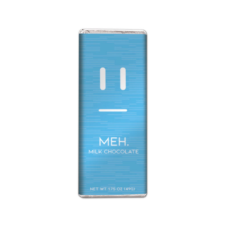 Meh Milk Chocolate Bar | AmuseMints Sweets and Snacks - USA-Made Mints, Chocolate, Specialty Confections, Custom Printed Tins, Boxes and Bags. Meh Milk Chocolate Bar | AmuseMints Sweets and Snacks - USA-Made Mints, Chocolate, Specialty Confections, Custom Printed Tins, Boxes and Bags.